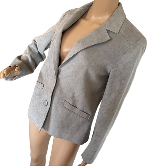 VINTAGE GINO ROSSI FOR WILSON GRAY SILVER ULTRA SUEDE BLAZER JACKET  SZ 8 - Picture 4 of 16
